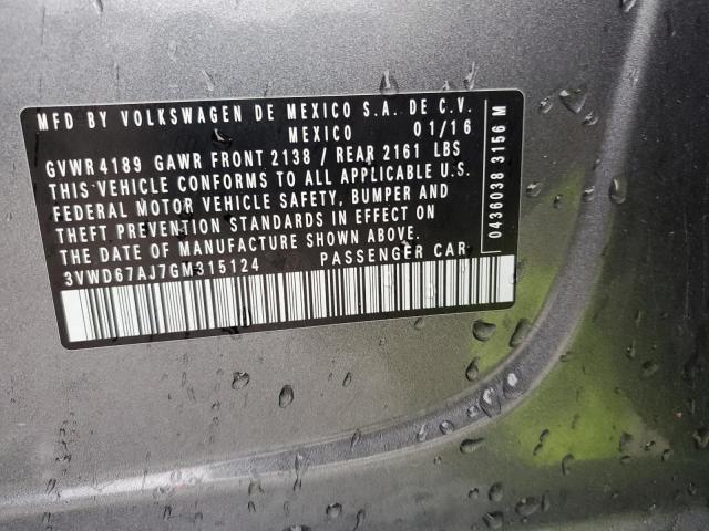 2016 Volkswagen Jetta Se VIN: 3VWD67AJ7GM315124 Lot: 47925134