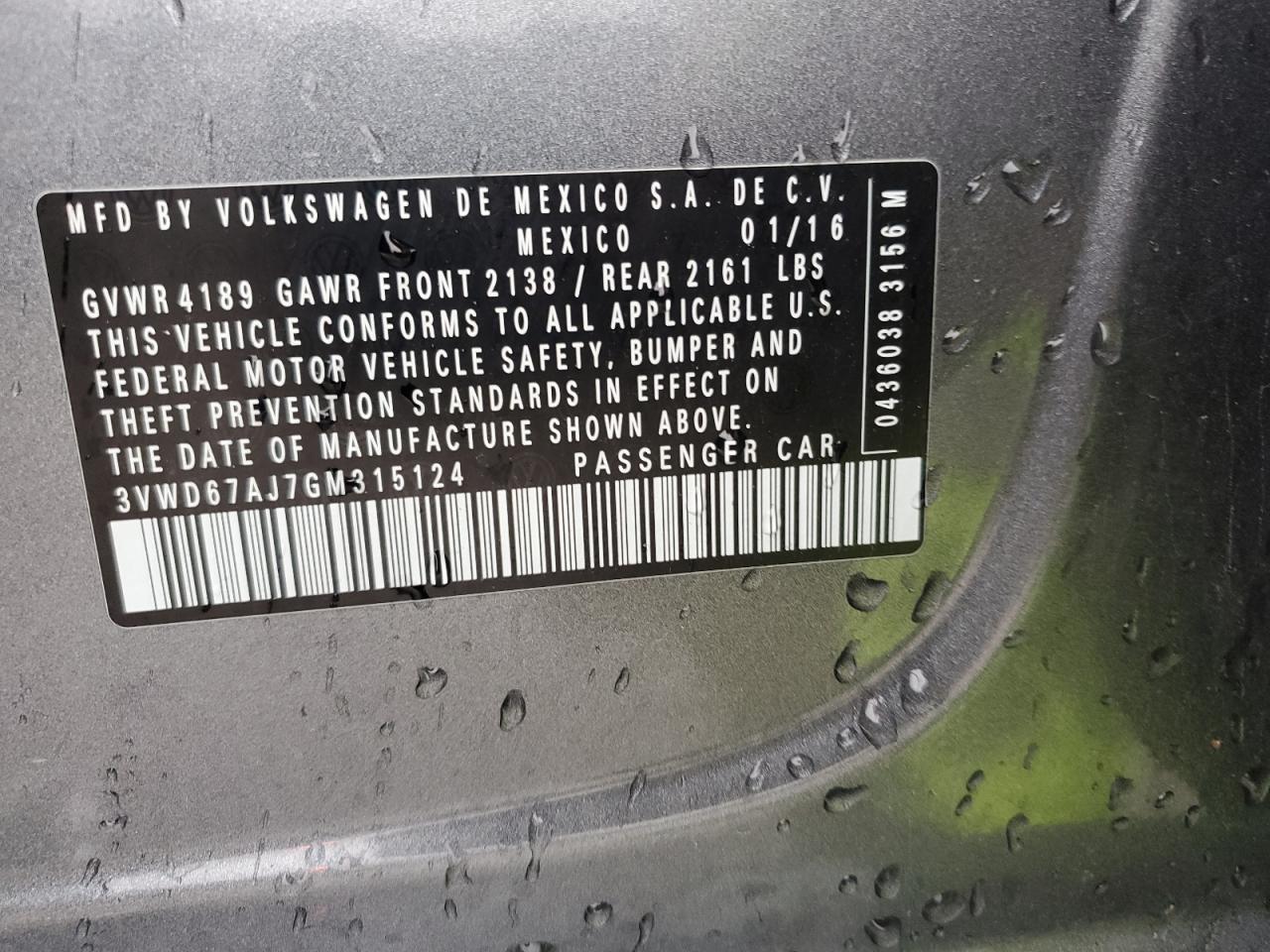 3VWD67AJ7GM315124 2016 Volkswagen Jetta Se