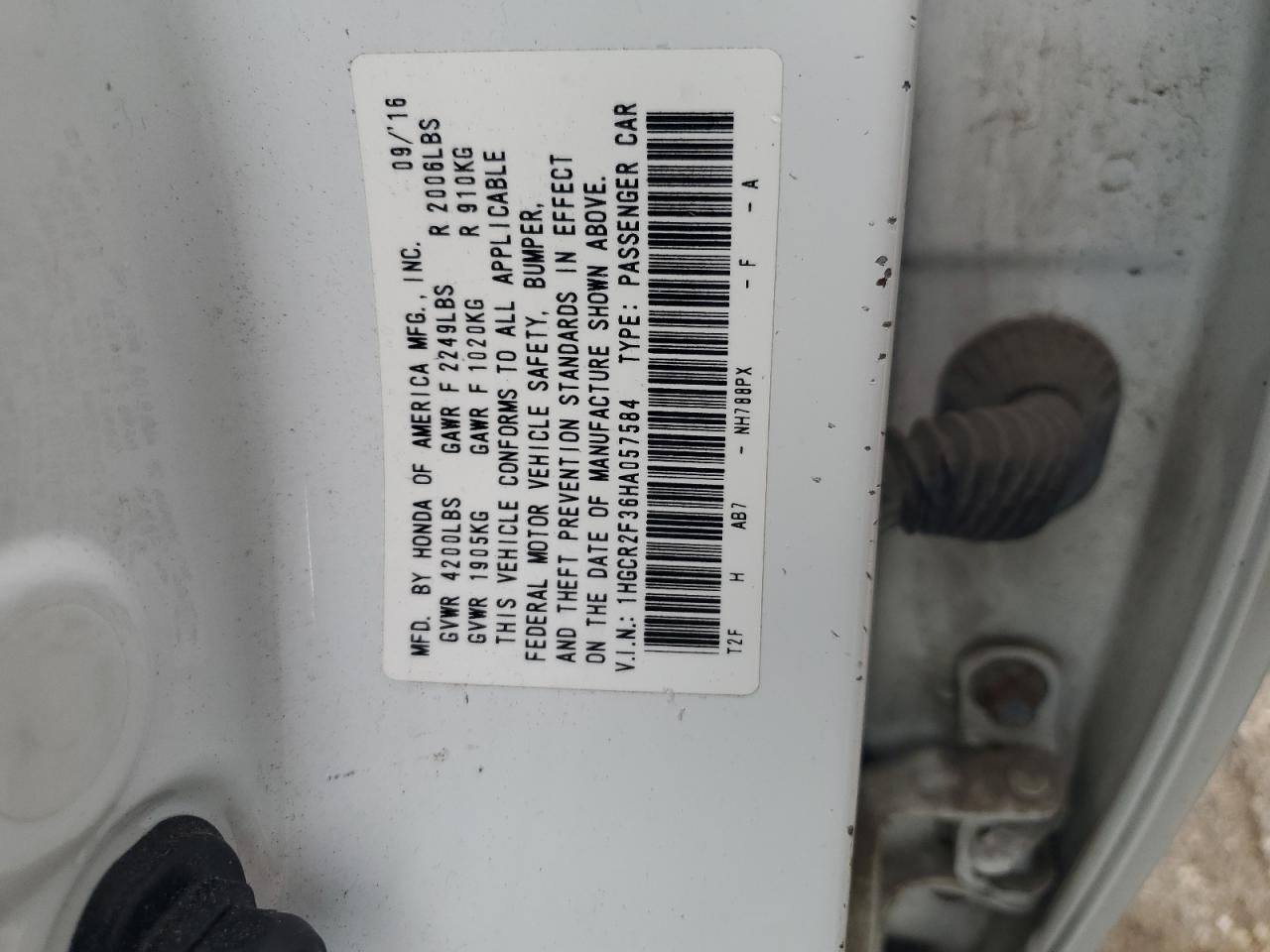 1HGCR2F36HA057584 2017 Honda Accord Lx