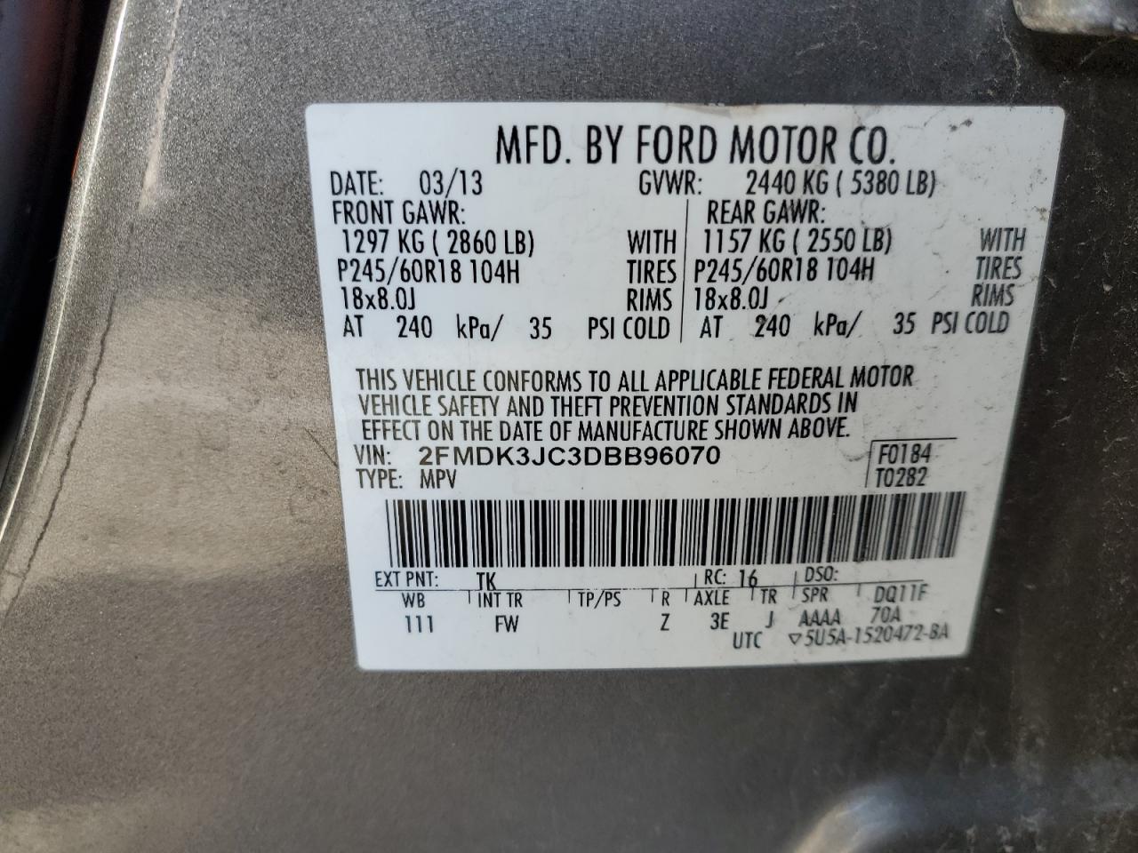 2FMDK3JC3DBB96070 2013 Ford Edge Sel