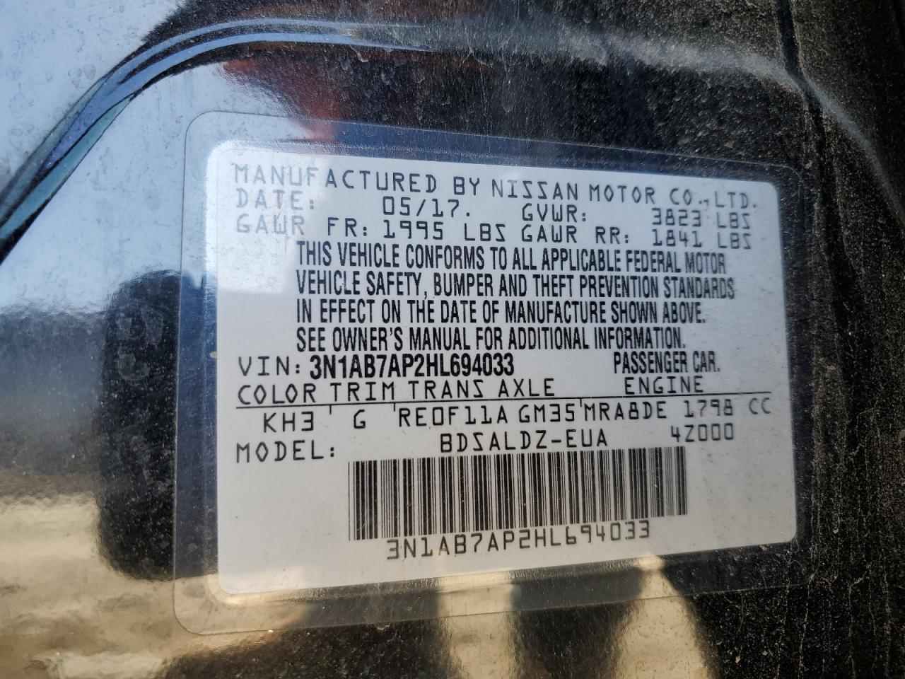 3N1AB7AP2HL694033 2017 Nissan Sentra S