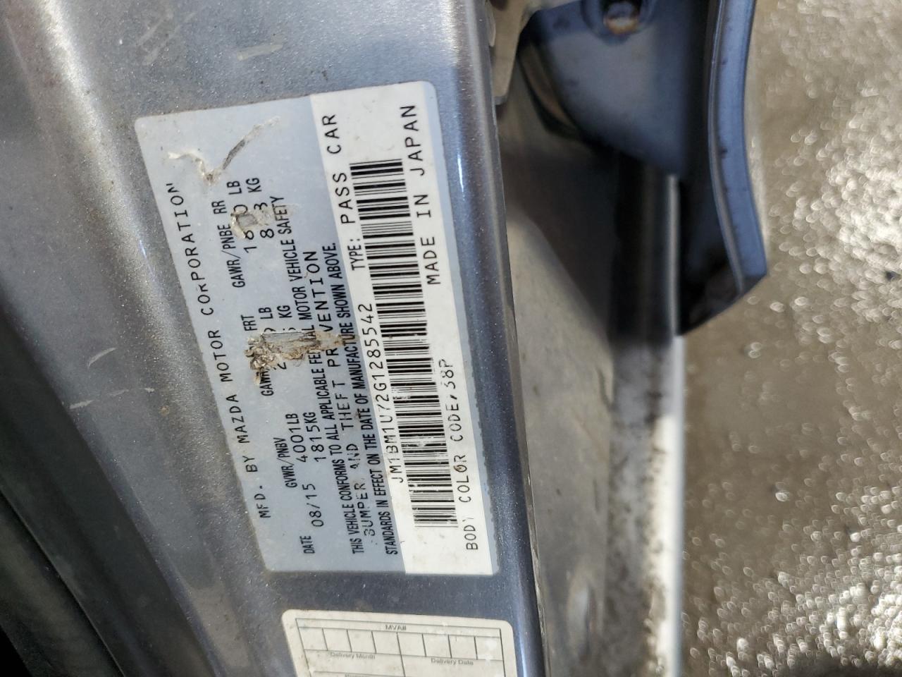 JM1BM1U72G1285542 2016 Mazda 3 Sport