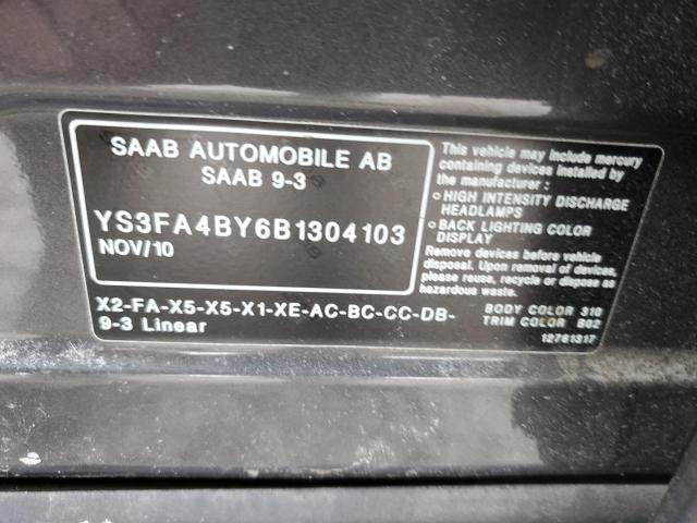 2011 Saab 9-3 2.0T VIN: YS3FA4BY6B1304103 Lot: 47015054