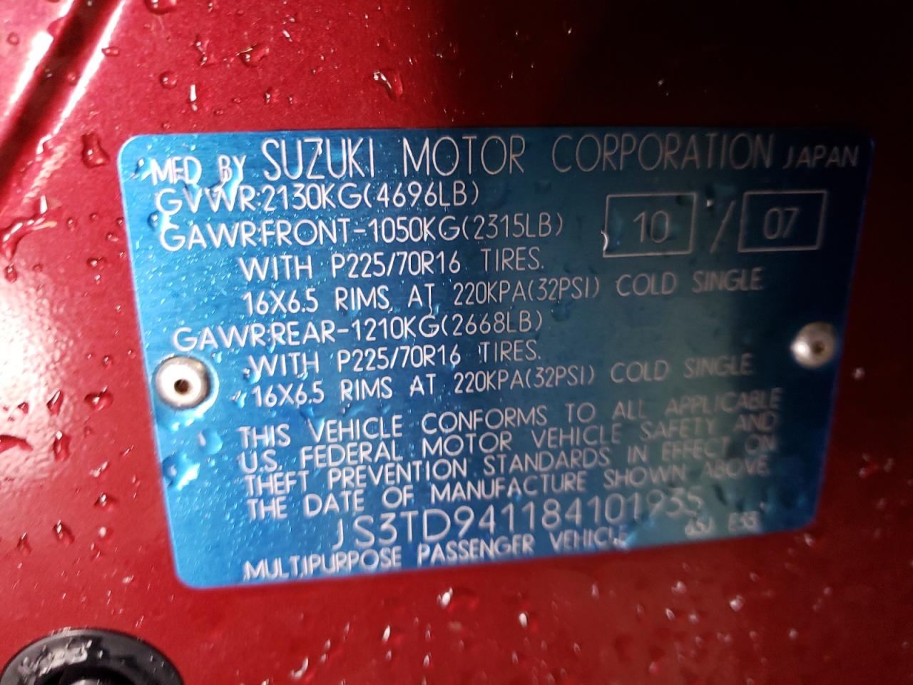 JS3TD941184101935 2008 Suzuki Grand Vitara