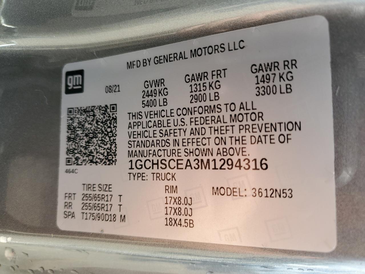 1GCHSCEA3M1294316 CHEVROLET COLORADO 2021