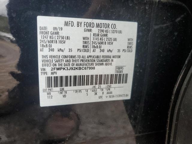 2019 Ford Edge Sel VIN: 2FMPK3J92KBC67998 Lot: 47992124