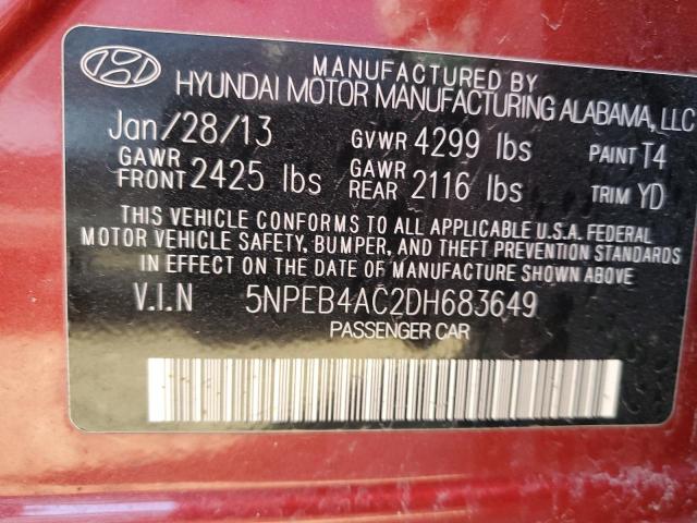 2013 Hyundai Sonata Gls VIN: 5NPEB4AC2DH683649 Lot: 45911064