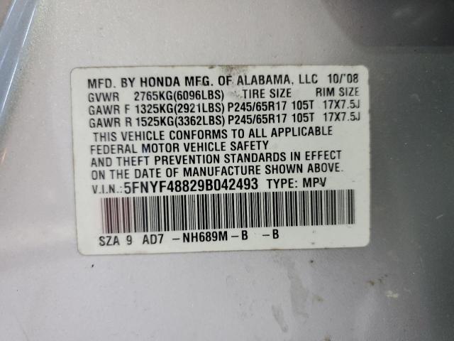 5FNYF48829B042493 2009 Honda Pilot Touring
