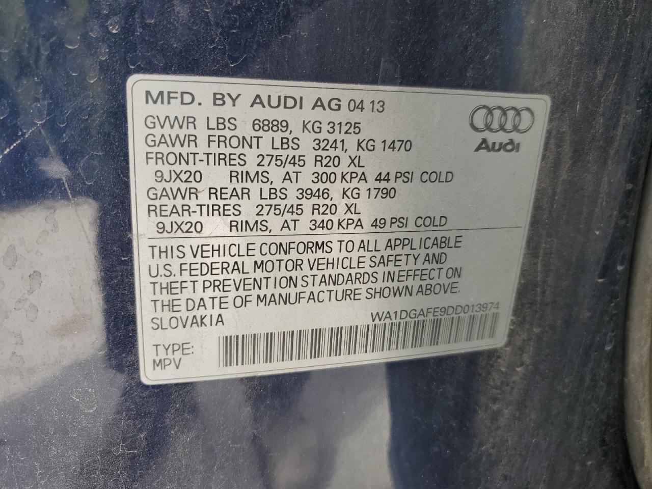 WA1DGAFE9DD013974 2013 Audi Q7 Prestige