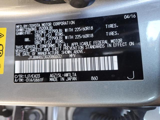 VIN JTJBARBZ3G2080332 2016 Lexus NX, 200T Base no.12