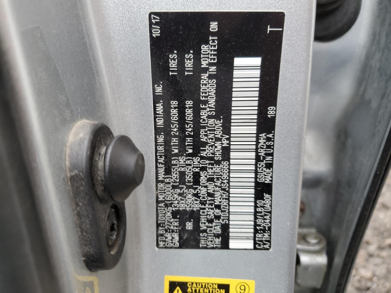 5TDJZRFH7JS496666 2018 Toyota Highlander Se