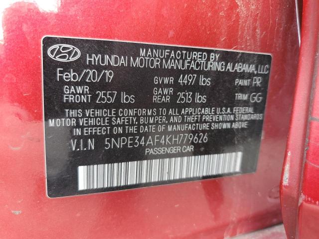 VIN 5NPE34AF4KH779626 2019 Hyundai Sonata, Limited no.12