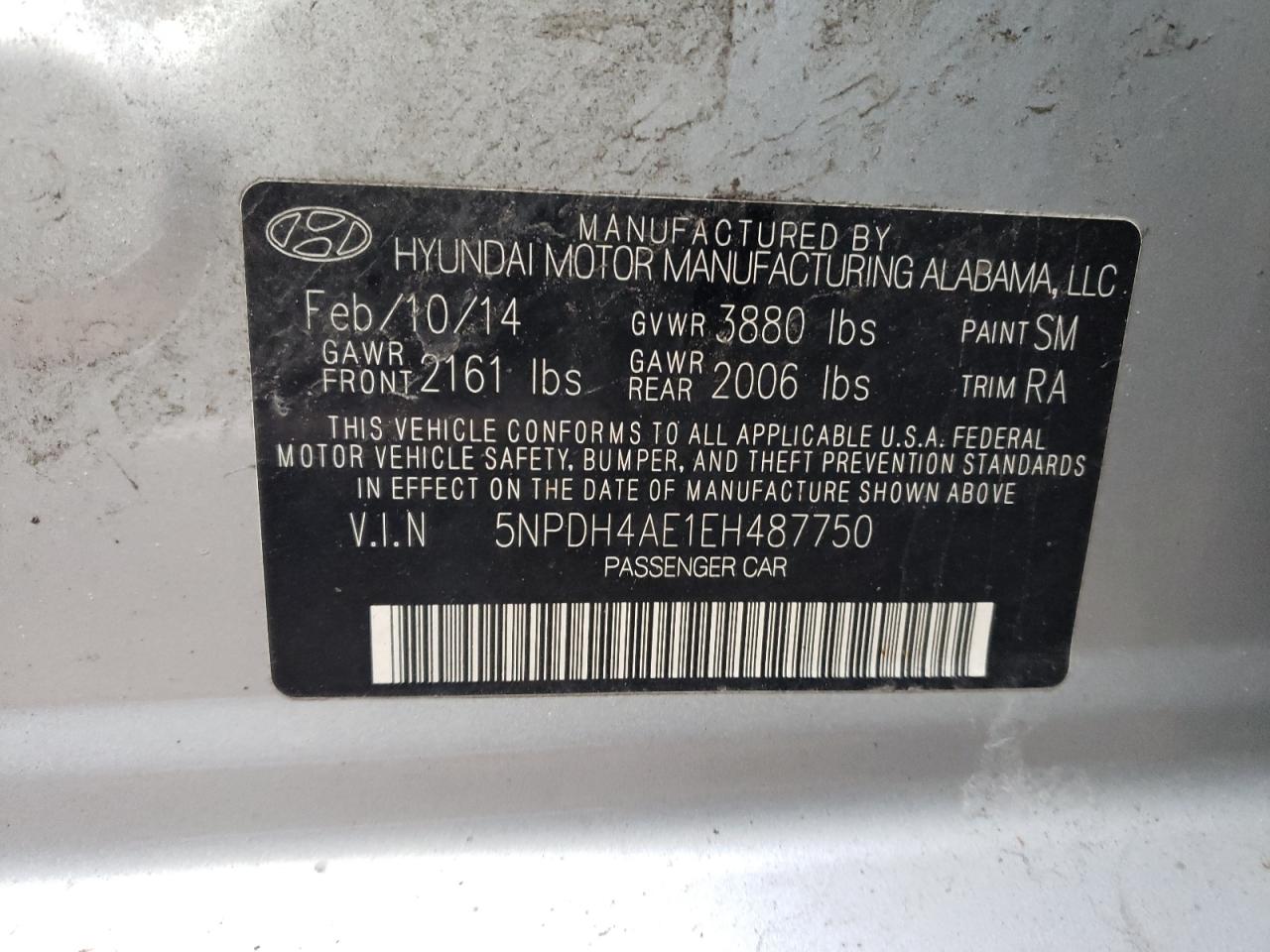 5NPDH4AE1EH487750 2014 Hyundai Elantra Se