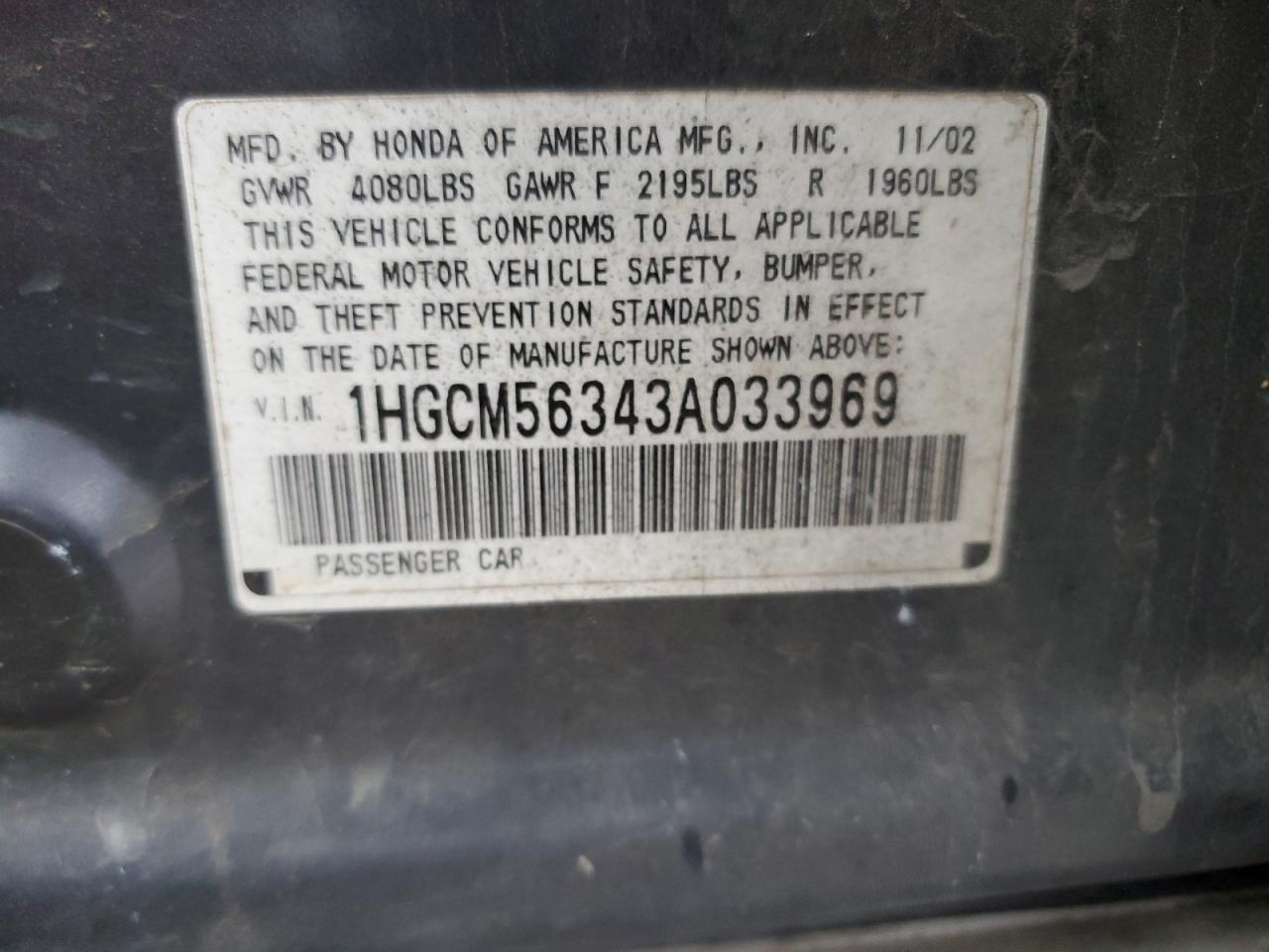 1HGCM56343A033969 2003 Honda Accord Lx