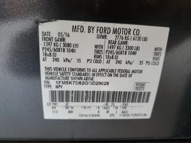 2016 Ford Explorer Xlt VIN: 1FM5K7D82GGD29028 Lot: 45762414