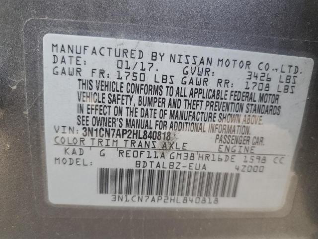 2017 Nissan Versa S VIN: 3N1CN7AP2HL840818 Lot: 47525984