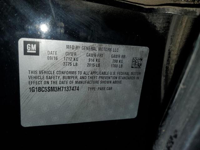 2017 Chevrolet Cruze Ls VIN: 1G1BC5SM3H7137474 Lot: 46723404