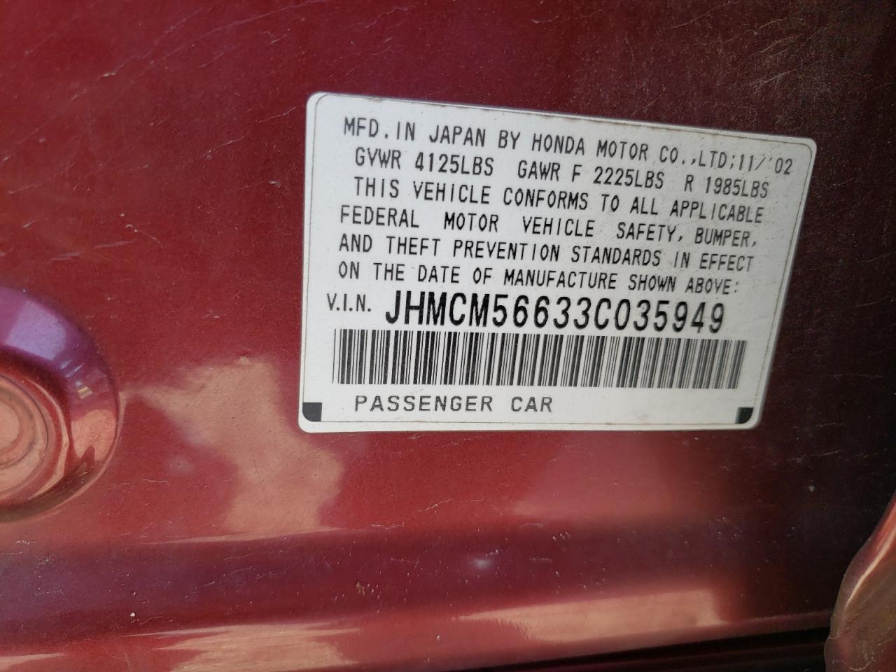 JHMCM56633C035949 2003 Honda Accord Ex