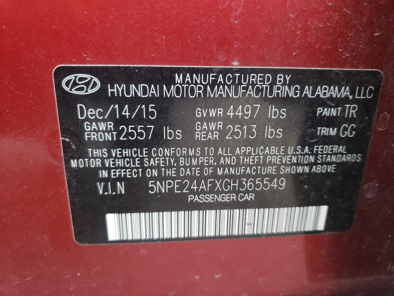 5NPE24AFXGH365549 2016 Hyundai Sonata Se