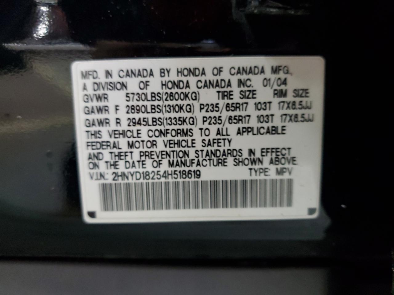 2HNYD18254H518619 2004 Acura Mdx