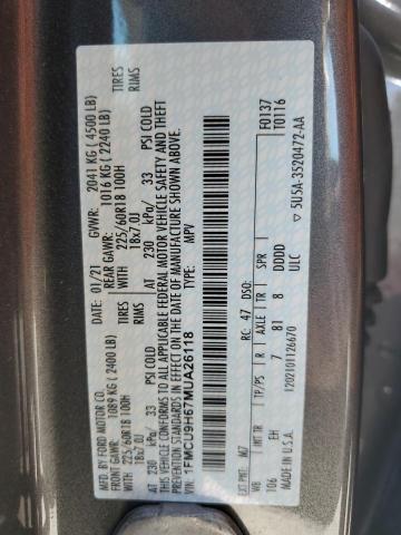 2021 Ford Escape Sel VIN: 1FMCU9H67MUA26118 Lot: 46224514