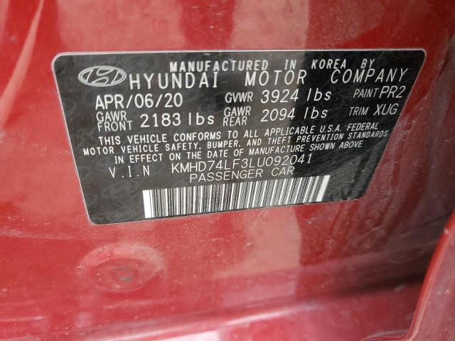 2020 Hyundai Elantra Se VIN: KMHD74LF3LU092041 Lot: 48678784