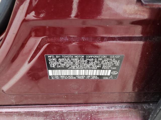 2007 Lexus Es 350 VIN: JTHBJ46G272107484 Lot: 45340544