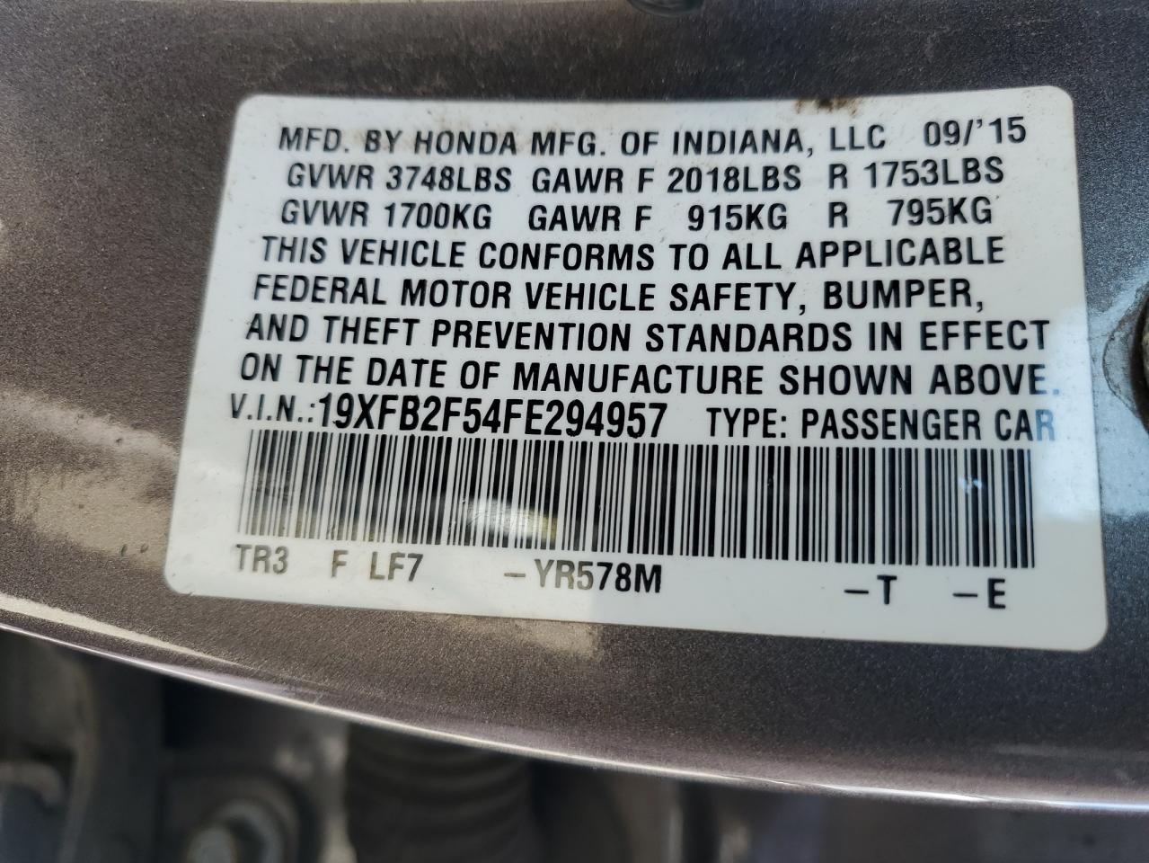 19XFB2F54FE294957 2015 Honda Civic Lx