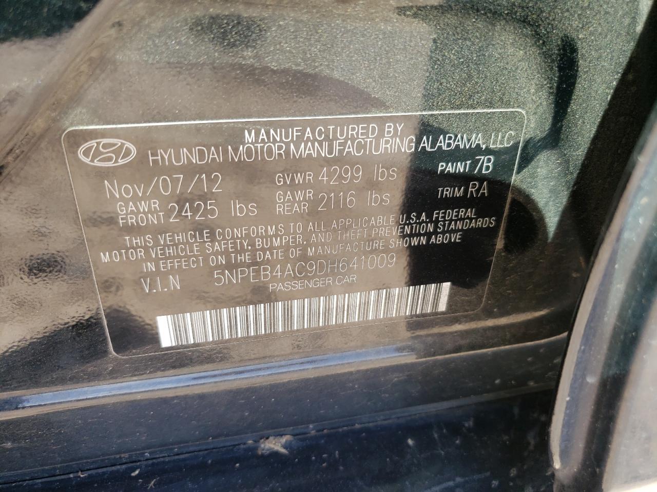 5NPEB4AC9DH641009 2013 Hyundai Sonata Gls