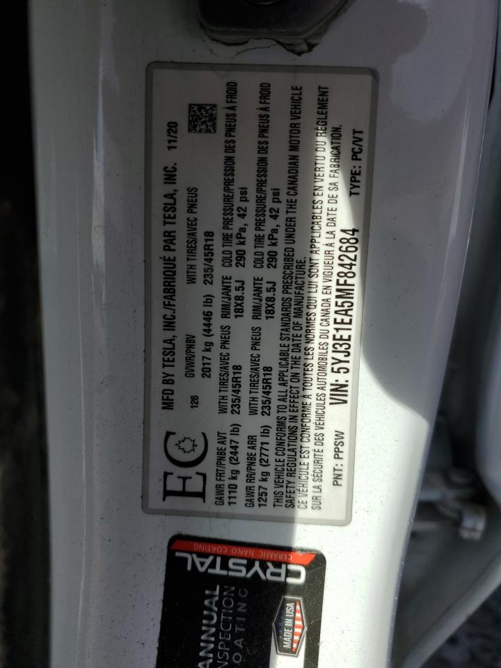 5YJ3E1EA5MF842684 2021 Tesla Model 3