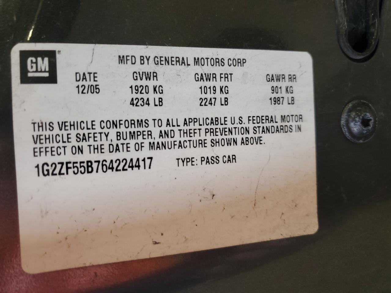 1G2ZF55B764224417 2006 Pontiac G6 Se