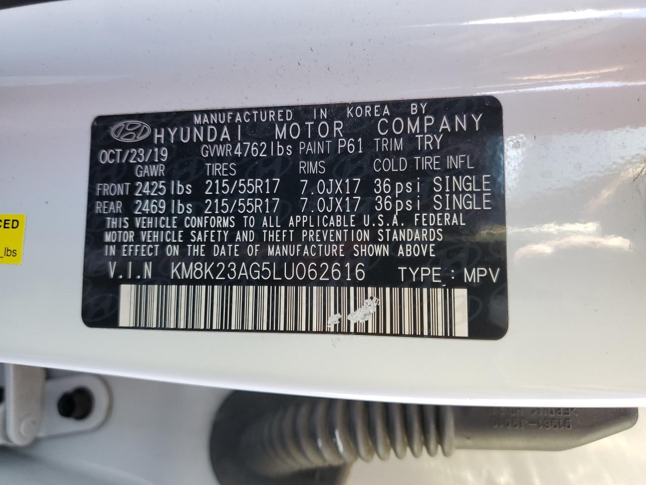 KM8K23AG5LU062616 2020 Hyundai Kona Sel