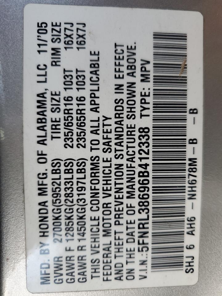 5FNRL38696B412338 2006 Honda Odyssey Exl