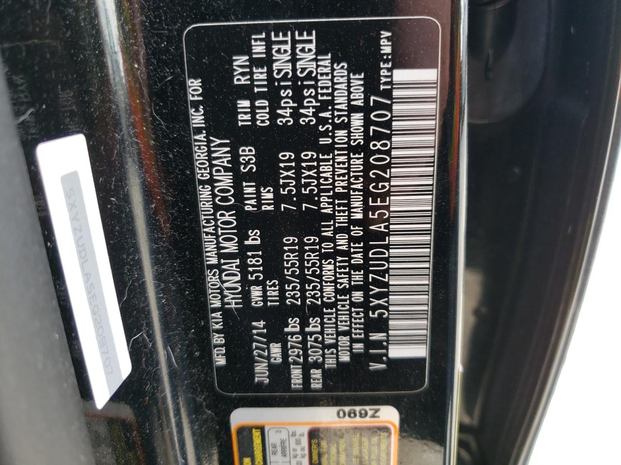 5XYZUDLA5EG208707 2014 Hyundai Santa Fe Sport