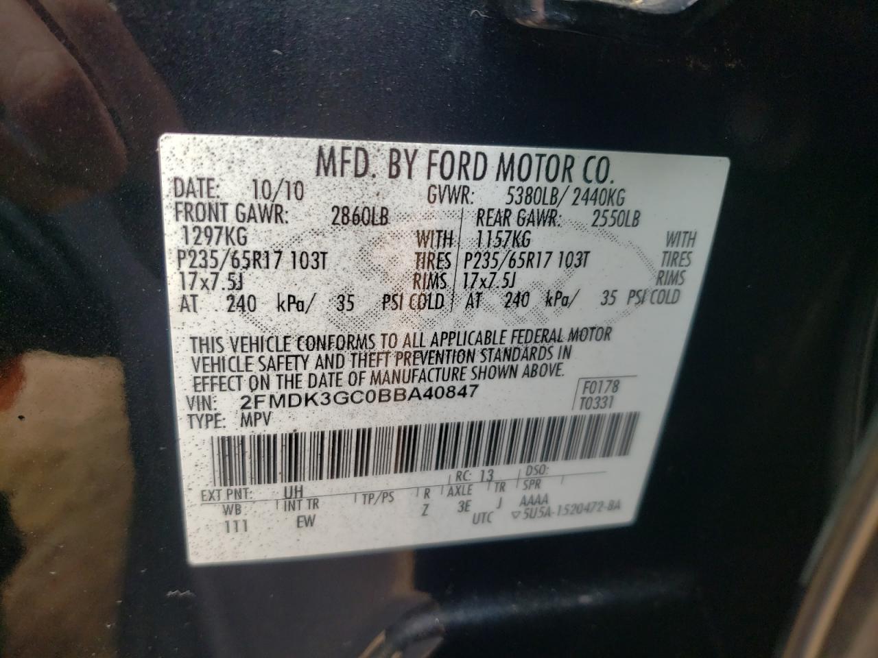 2FMDK3GC0BBA40847 2011 Ford Edge Se