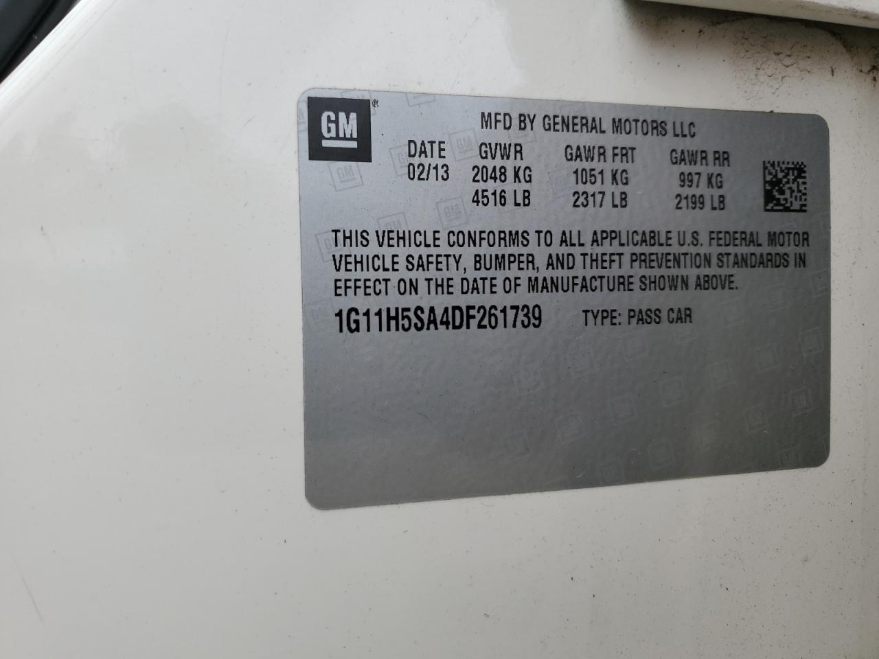 1G11H5SA4DF261739 2013 Chevrolet Malibu Ltz