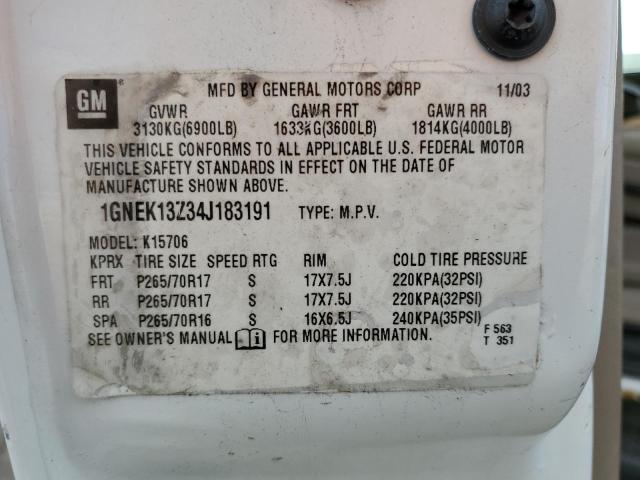 2004 Chevrolet Tahoe K1500 VIN: 1GNEK13Z34J183191 Lot: 45289854