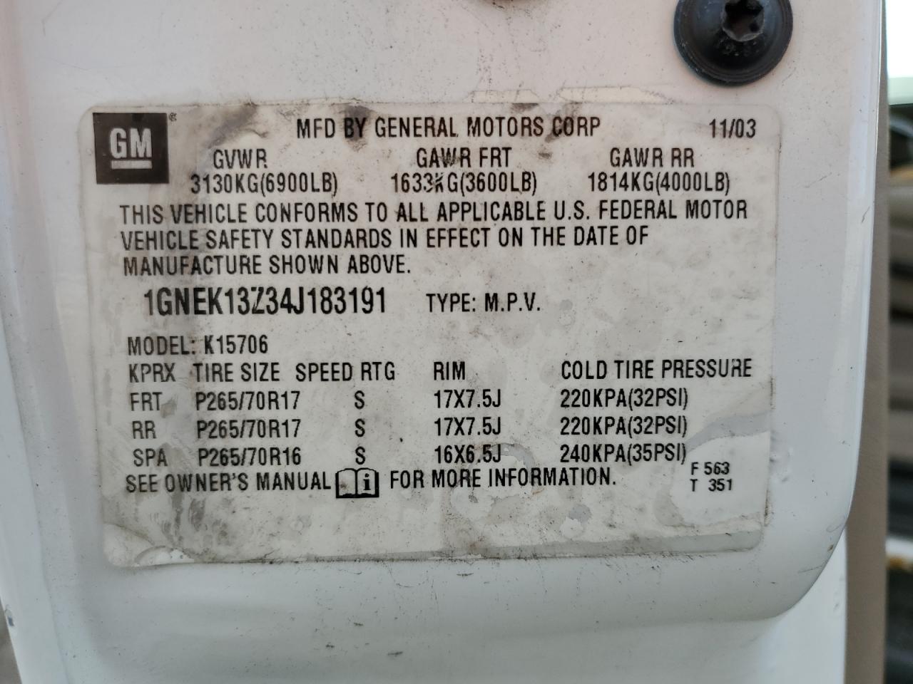 1GNEK13Z34J183191 2004 Chevrolet Tahoe K1500