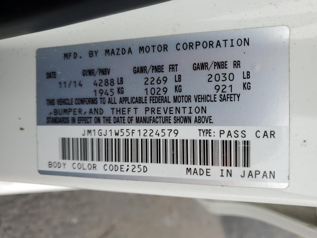 JM1GJ1W55F1224579 2015 Mazda 6 Grand Touring