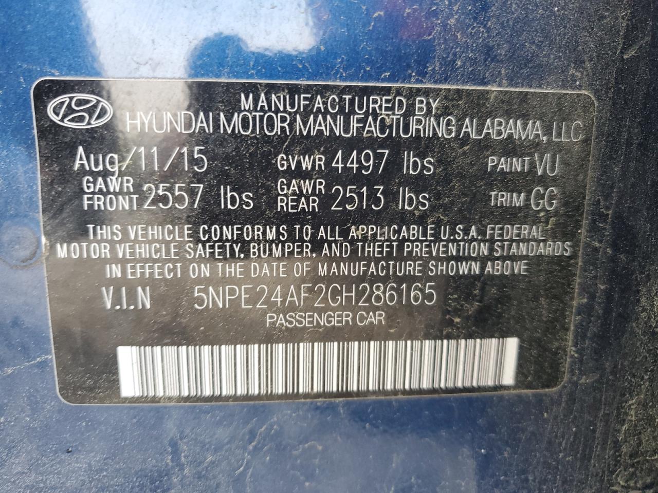 5NPE24AF2GH286165 2016 Hyundai Sonata Se