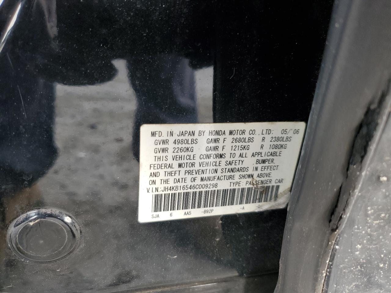 JH4KB16546C009298 2006 Acura Rl