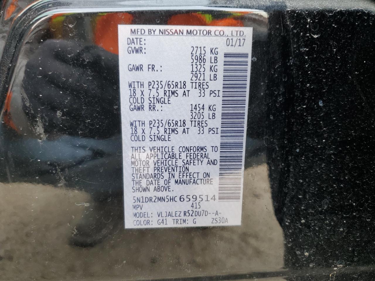 VIN: 5N1DR2MN5HC659514 2017 NISSAN PATHFINDER