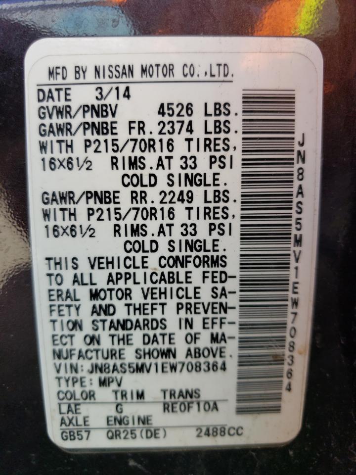 JN8AS5MV1EW708364 2014 Nissan Rogue Select S