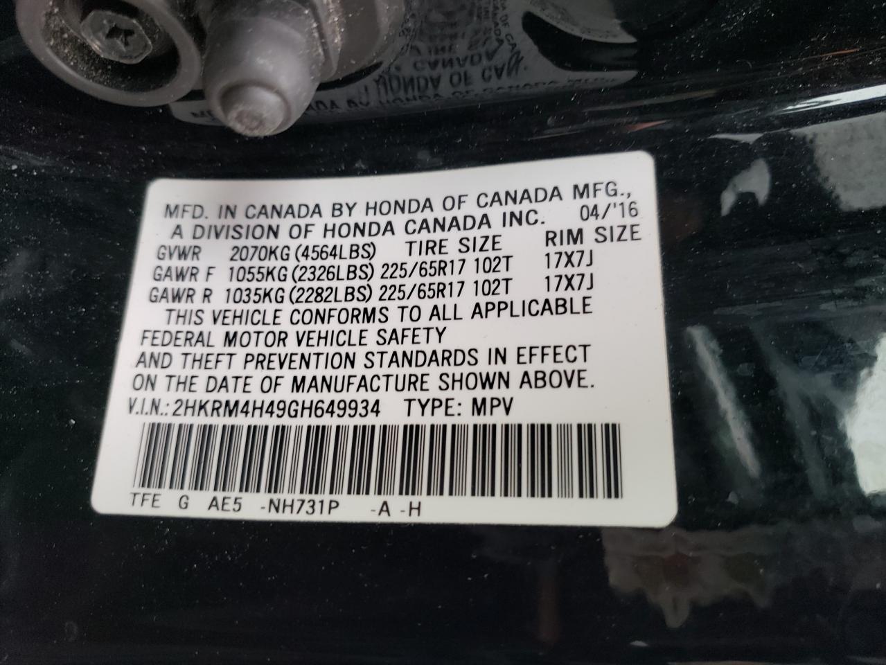 2HKRM4H49GH649934 2016 Honda Cr-V Se