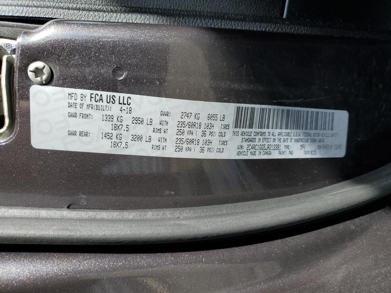 2c4rc1gg5jr212391 2C4RC1GG5JR212391 2018 Chrysler Pacifica Limited