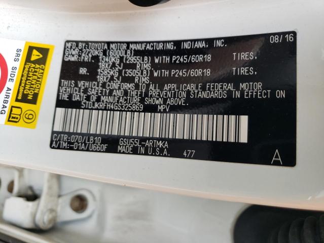 2016 Toyota Highlander Xle VIN: 5TDJKRFH4GS325869 Lot: 45745244