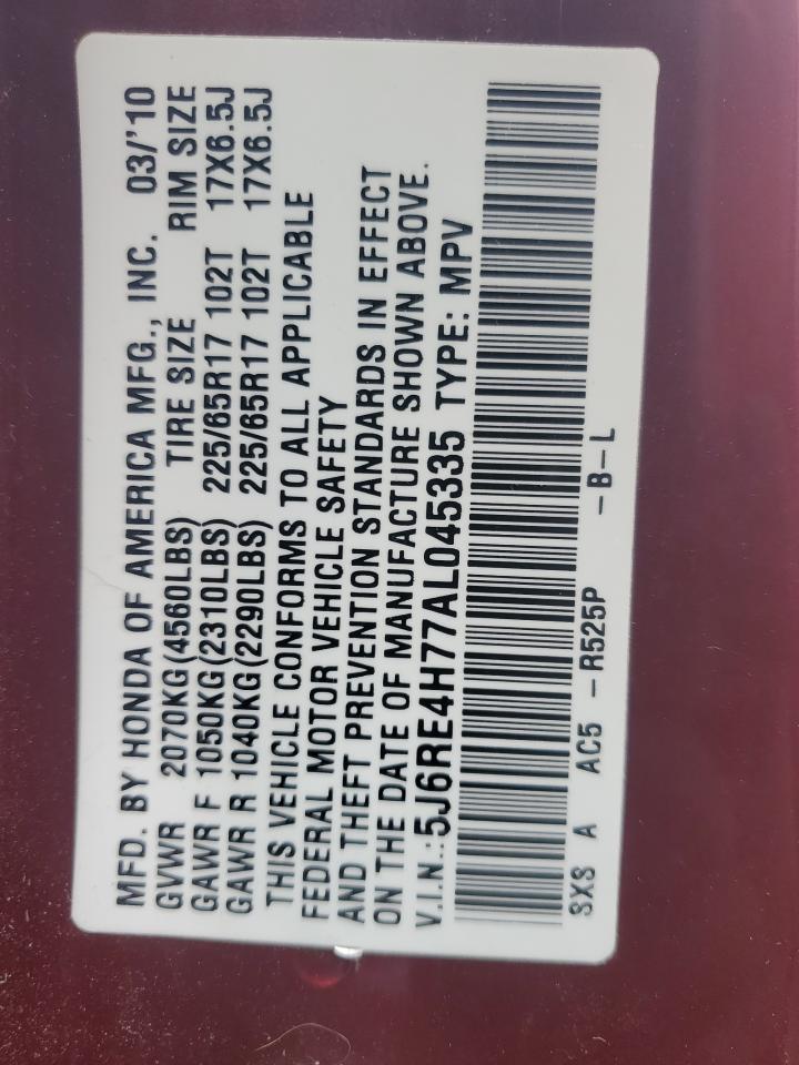 5J6RE4H77AL045335 2010 Honda Cr-V Exl