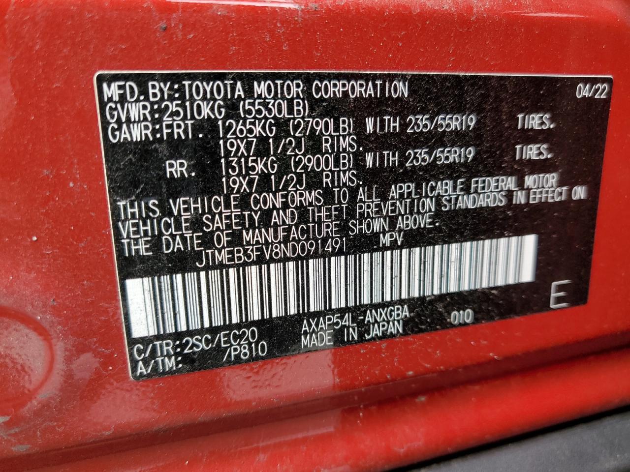 JTMEB3FV8ND091491 2022 Toyota Rav4 Prime Xse