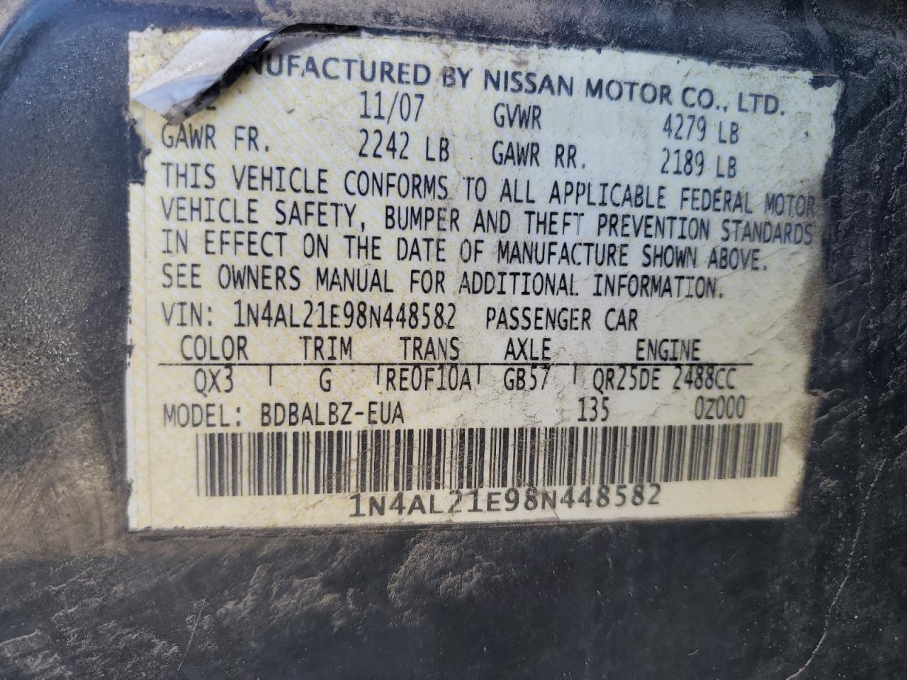 Lot #2559240535 2008 NISSAN ALTIMA 2.5