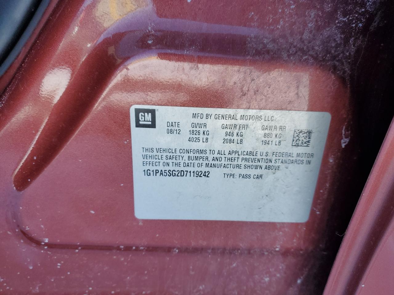 1G1PA5SG2D7119242 2013 Chevrolet Cruze Ls